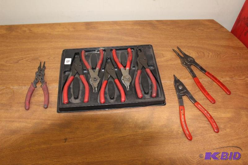 lot 8 image: 5 Piece Snap-On Retaining Ring Pliers Set and More