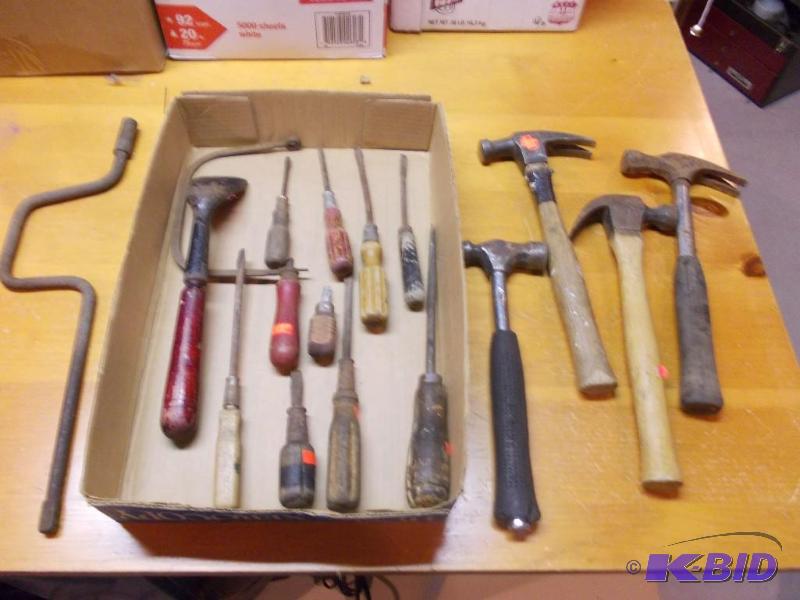Box Lot Of Hammers &amp Hand Tools...