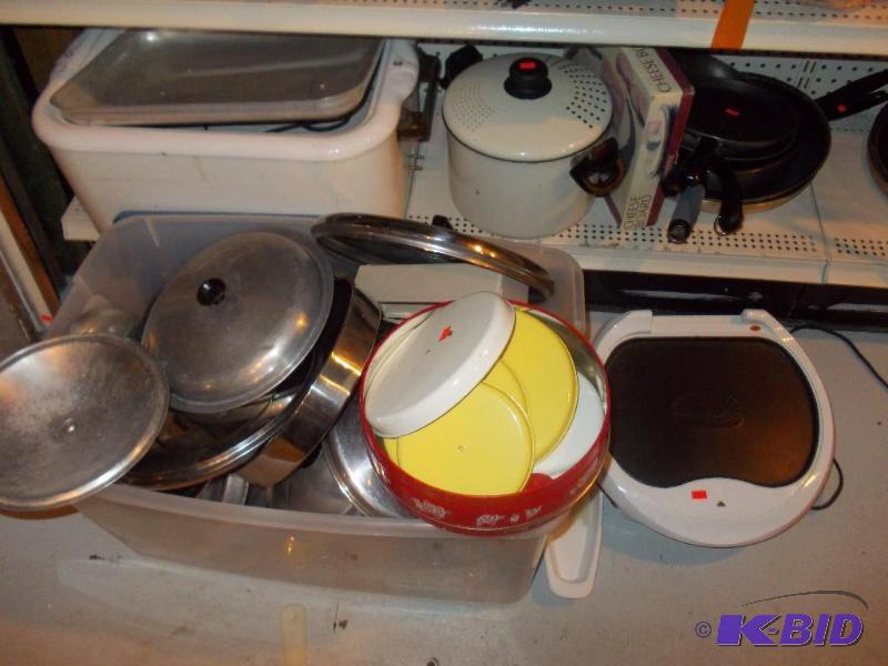 Electric Roaster, Skillets, Bin Of Assorted L...