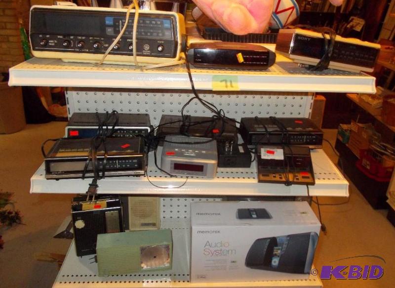 3-Shelves Of Assorted Clock Radios, Memorex&n...