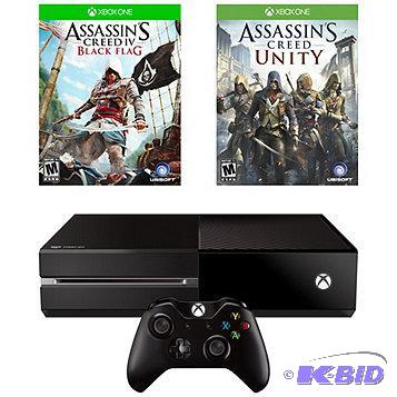 lot 1 image: XBOX One 500GB with Assassins Creed IV and U...