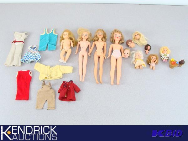 Lot of Vintage 1960s Dolls, Doll Heads, Clothing, and Accessories