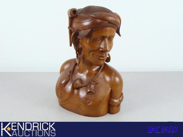 Hand Carved Solid Wood Cigar Store Indian Bust