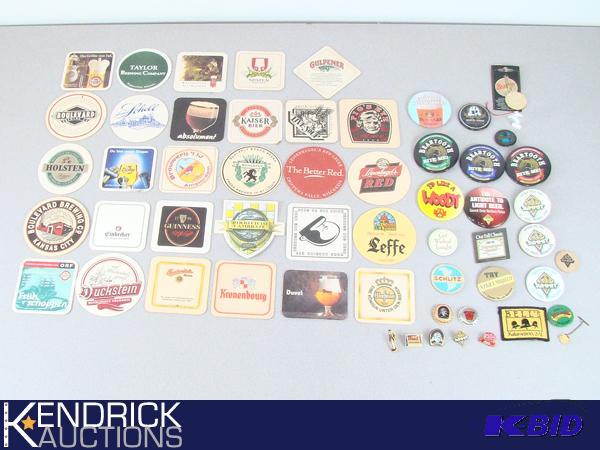 Collection of Beer Advertising Coasters, and Pins