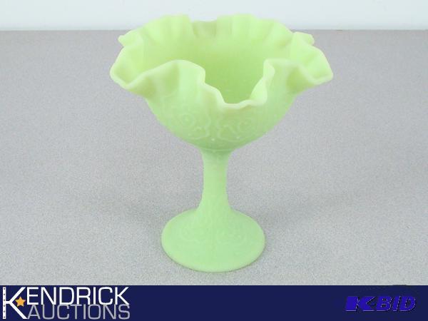 Vintage Fenton Green Milk Glass Pedestal Candy Dish