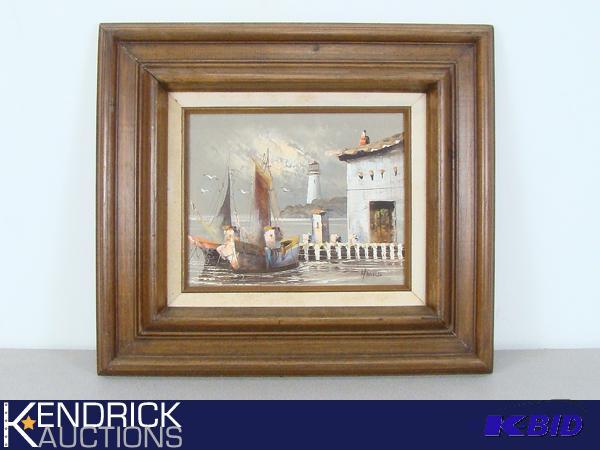 Framed Oil Painting of Seascape, and Lighthouse Signed Harold