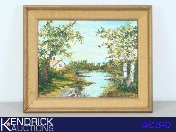 Framed Oil Painting of Countryside Landscape Signed G Roledez