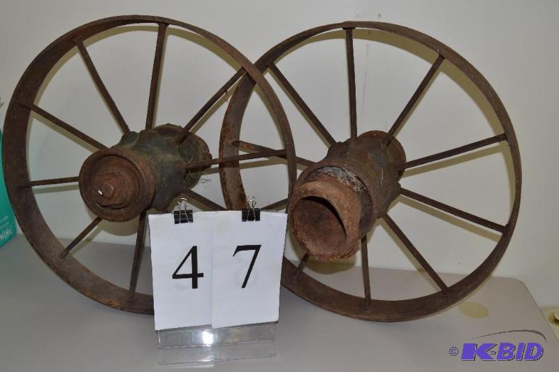 lot 47 image: Two vintage wagon wheels