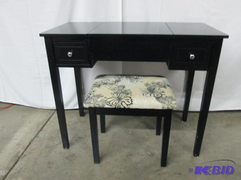 Black Vanity and Bench Set