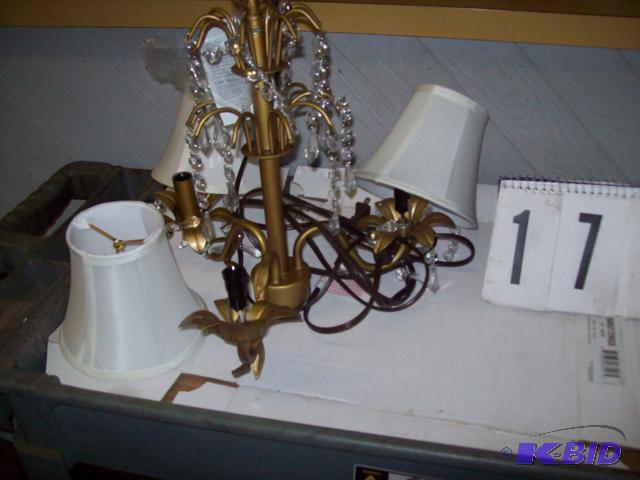 Gold Beaded Hanging Lamp With White Shades...
