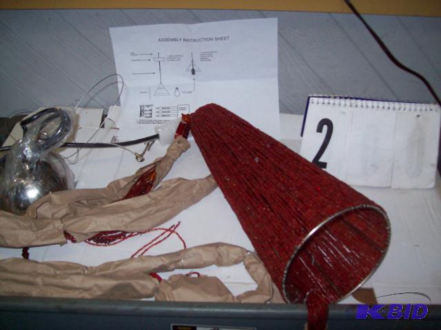 Red Beaded Pendant Lamp, In Box...