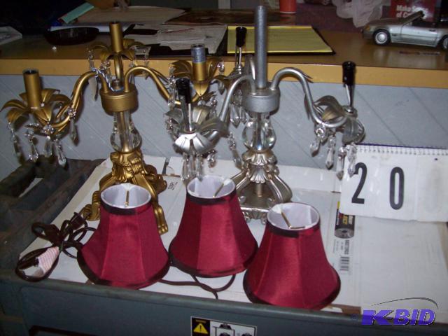 Gold And Silver Beaded Lamps, 3 Maroon Shades...