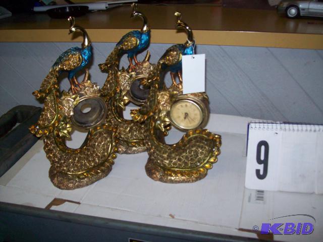 (3) Peacock Accent Pieces, (1) with Clock...