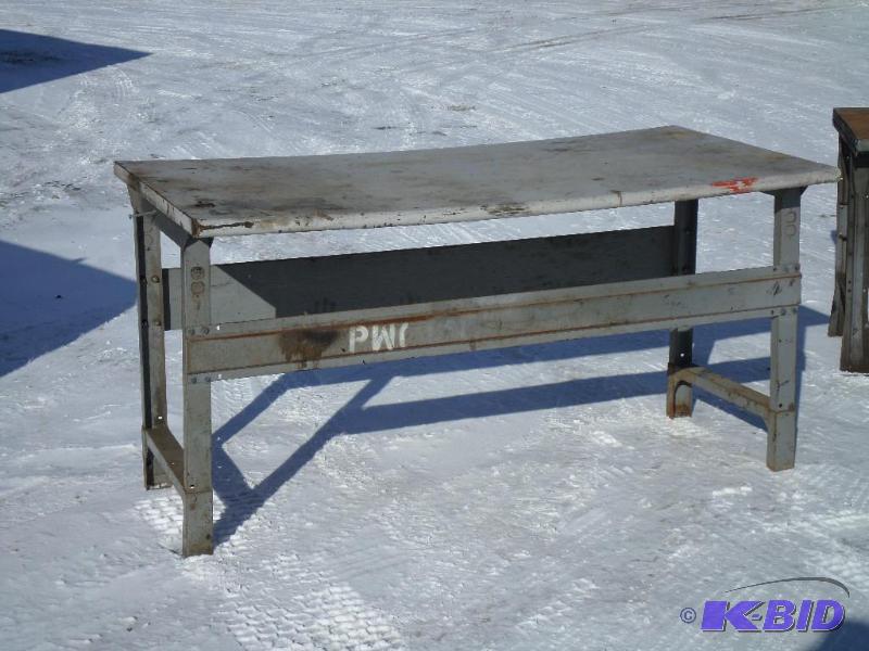 Industrial Steel Shop Table With Wooden Top, ...