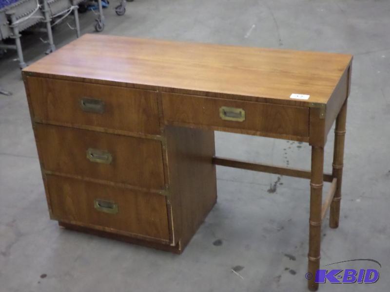 Vintage Wooden Desk With Brass In-Lay Handles...