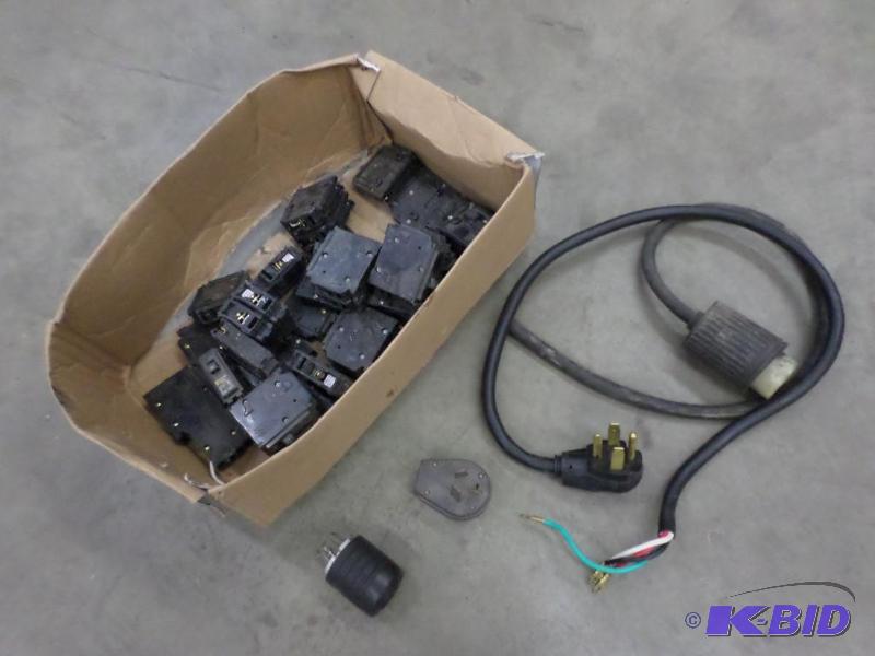 Lot Of Misc Electrical Breakers &amp Cord Pl...