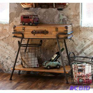 Recycled Wood and Metal Suitcase Table, black...