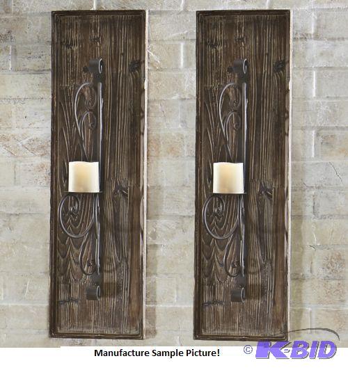 lot 121 image: Two Rustic Wooden Sconces -&nbspWeathered wo...