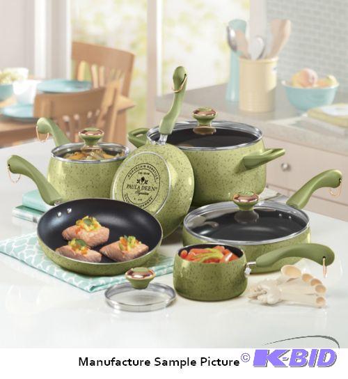 lot 128 image: Paula Deen 15-piece Speckled Porcelain Cookwa...