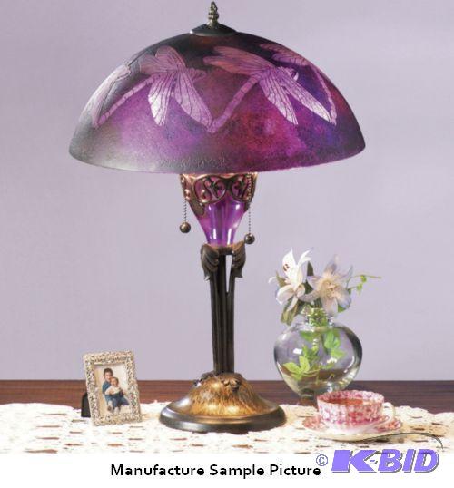 lot 133 image: Hand Chiseled Dragonfly Purple Lamp - Reminis...