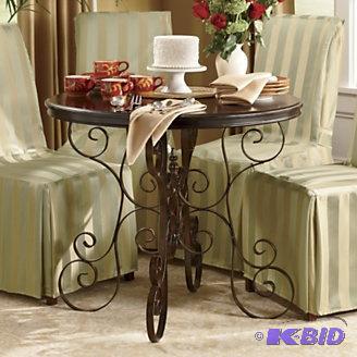 lot 140 image: Scroll Side Table - Brown wood top, black met...