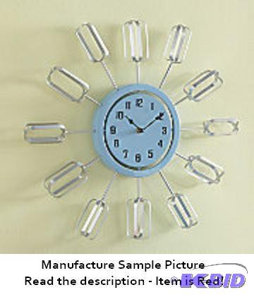 lot 142 image: Whisk Beater Kitchen Clock - Red - Retail $37...