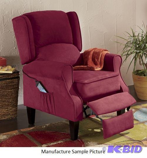 lot 53 image: Heated Massage Wingback Recliner - Burgundy -...