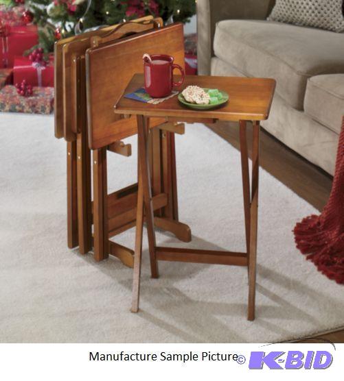 lot 81 image: Five Piece Tray Table Set - Oak - Convenient ...
