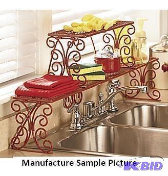lot 96 image: Two Tier Red Scrolled Metal Over the Sink She...