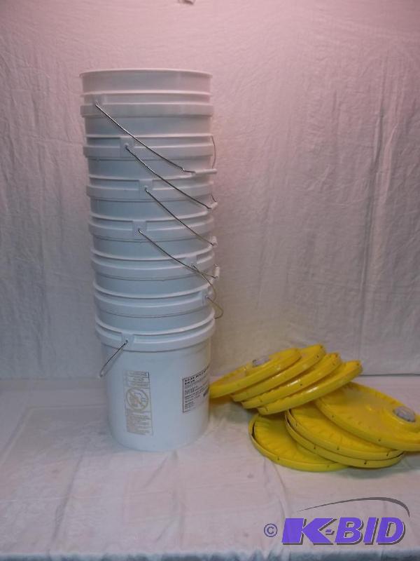 lot 138 image: Lot with 6-5 gallon pails & lids clean....