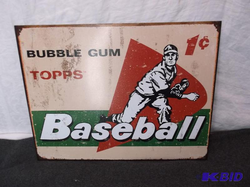lot 28 image: Collectable metal Topps Bubble Gum sign measu...