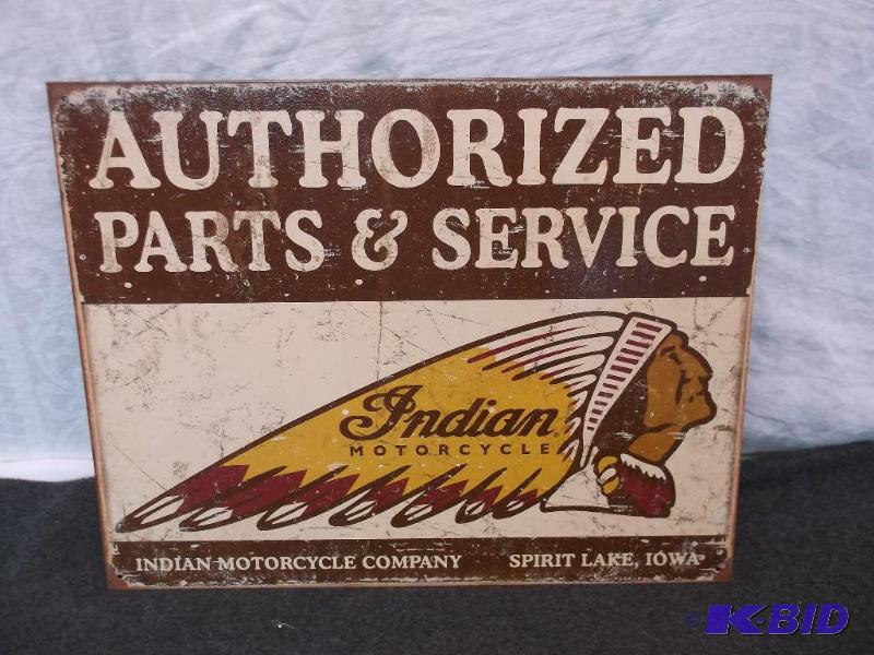 lot 31 image: Collectable metal Indian Motorcycle sign meas...