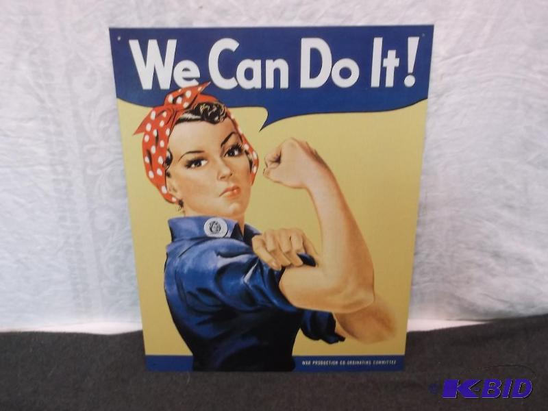 lot 36 image: Collectable metal We Can Do It sign measuring...