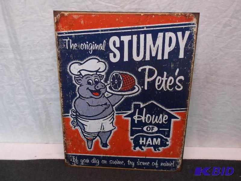 lot 5 image: Collectable metal Stumpy Petes sign measurin...