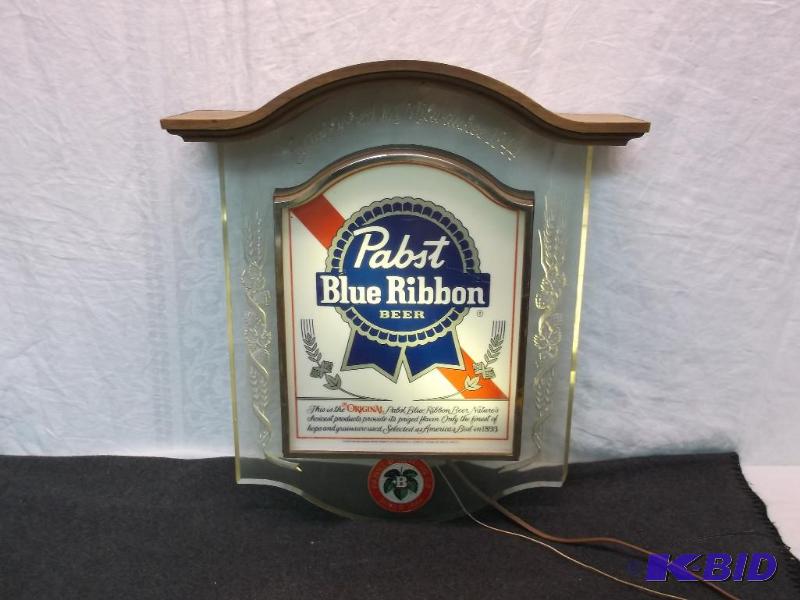 lot 50 image: Vintage Pabst Blue Ribbon bar light measuring...
