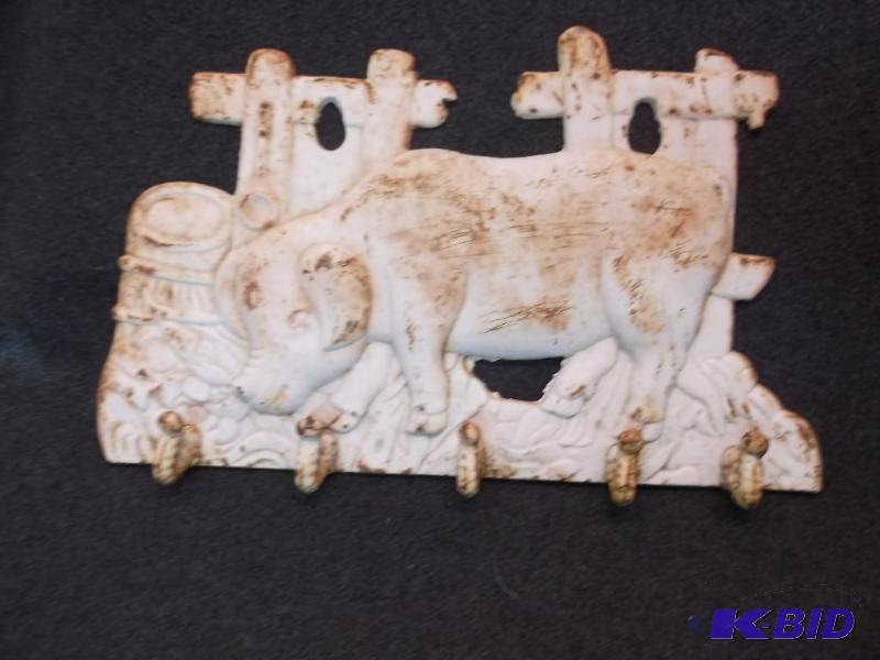 lot 75 image: Large heavy cast iron pig coat rack measuring...