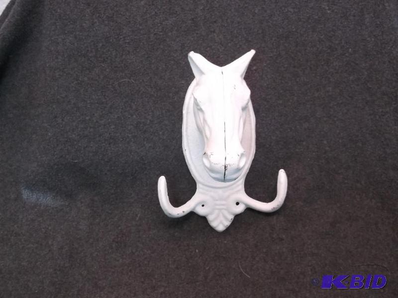 lot 76 image: Large heavy cast iron horse head coat rack me...