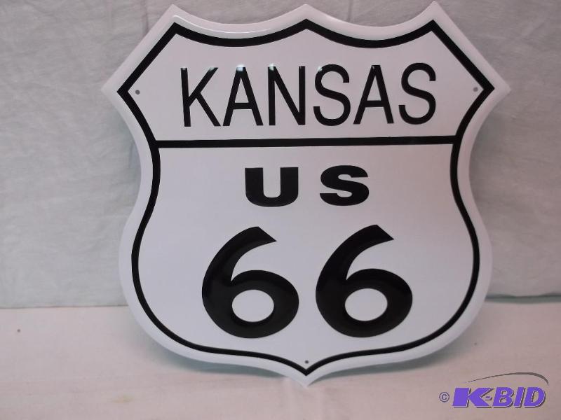 lot 83 image: Collectable embossed metal Kansas US 66 sign ...
