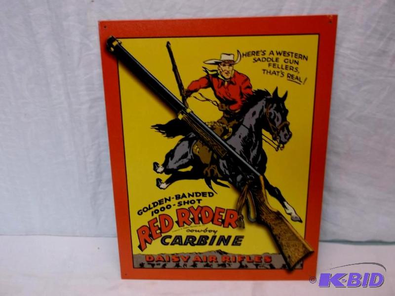 lot 86 image: Collectable metal Red Ryder Carbine sign meas...
