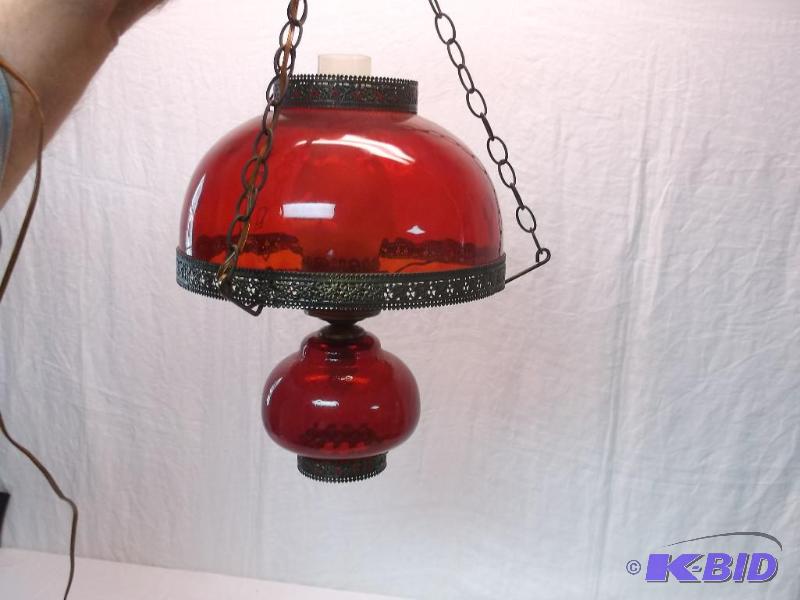 lot 95 image: Vintage ruby red hanging light top & bott...