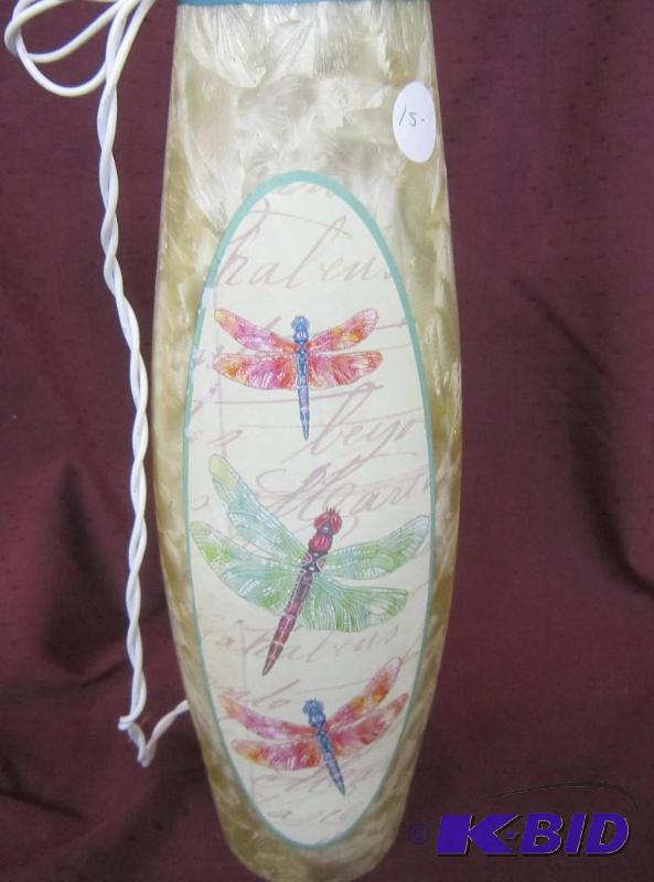 lot 377 image: NEW 12 Dargonfly Hand Painted Frosted Electric Glass Lights