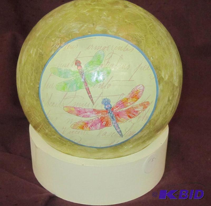 lot 378 image: NEW  7 Dargonfly Hand Painted Frosted Battery operated Round Glass Lights