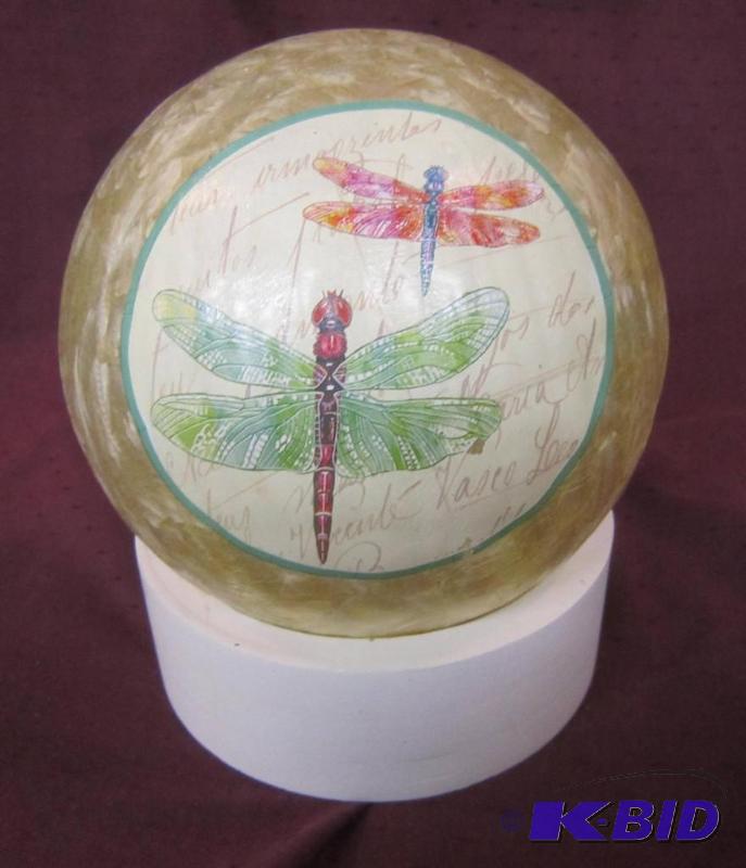 lot 379 image: NEW 7 Dargonfly Hand Painted Frosted Battery operated Round Glass Lights