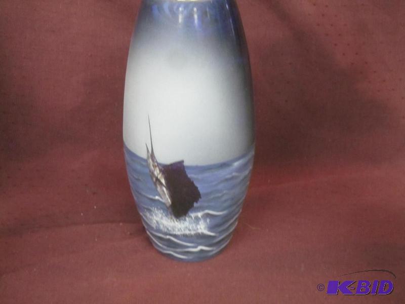 lot 381 image: NEW 9 Swordfish Hand Painted Frosted Electric Glass Lights