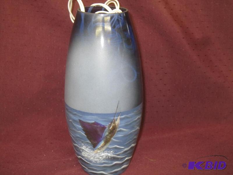 lot 382 image: NEW 9 Swordfish Hand Painted Frosted Electric Glass Lights