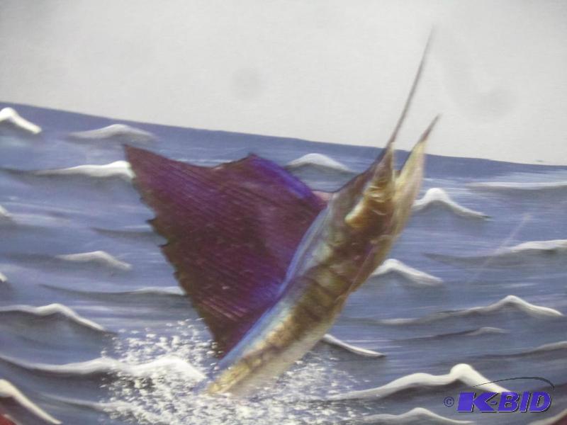 lot 383 image: NEW 6 12 Swordfish Hand Painted Frosted Electric Glass Lights