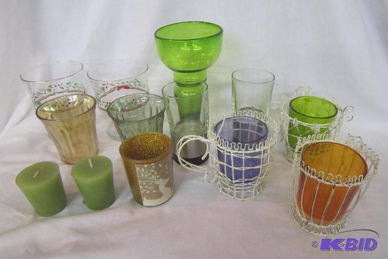 lot 493 image: Misc Box Lot - Colorful Votive Holders, etc