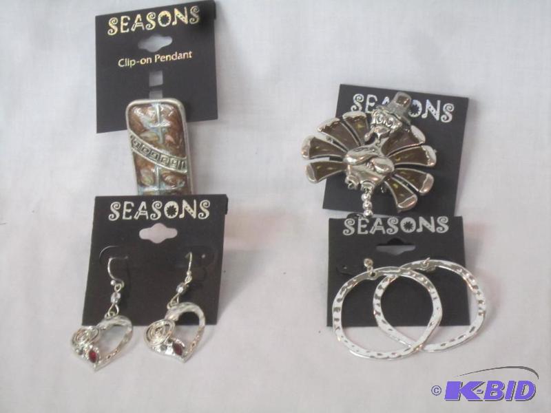 lot 505 image: Jewelry Box Lot - 2 Sets of Earrings, Turkey Pin, Cross Pin