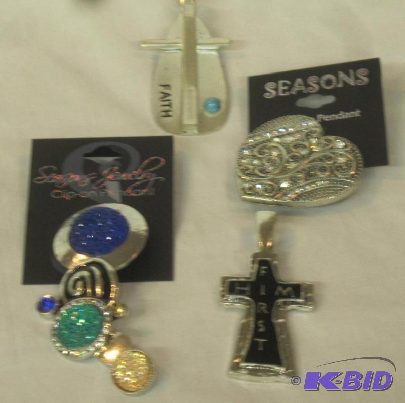 lot 507 image: Jewelry Box Lot - 4 Clip Pendants, 2 Crosses, One Heart and One Misc
