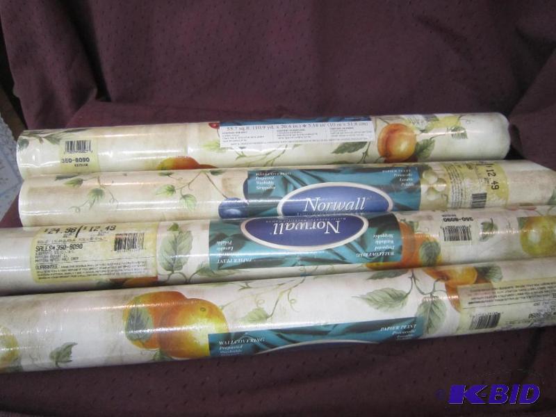 lot 511 image: Misc Box Lot - 4 Rolls of Wall Paper, 55.7 square feet each or 10.9 Yards NEW SEALED  Prepasted